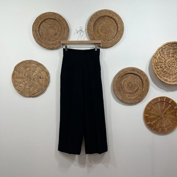 & Other Stories Neutral Black High Rise Cropped Crease Wide Leg Pants Trousers 2 - Picture 1 of 6